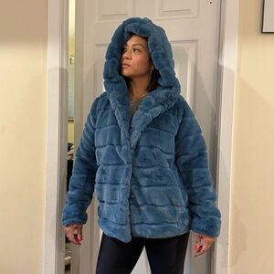 Apparis Blue Ski Jacket with Faux Fur Hood